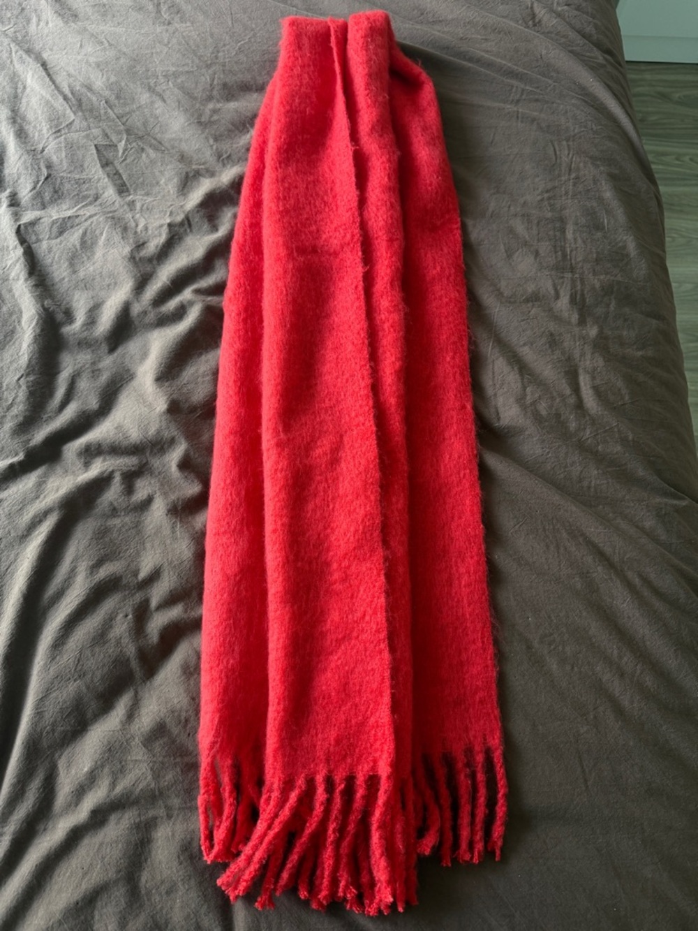 Oak + Fort Bright Red Fringe Scarf